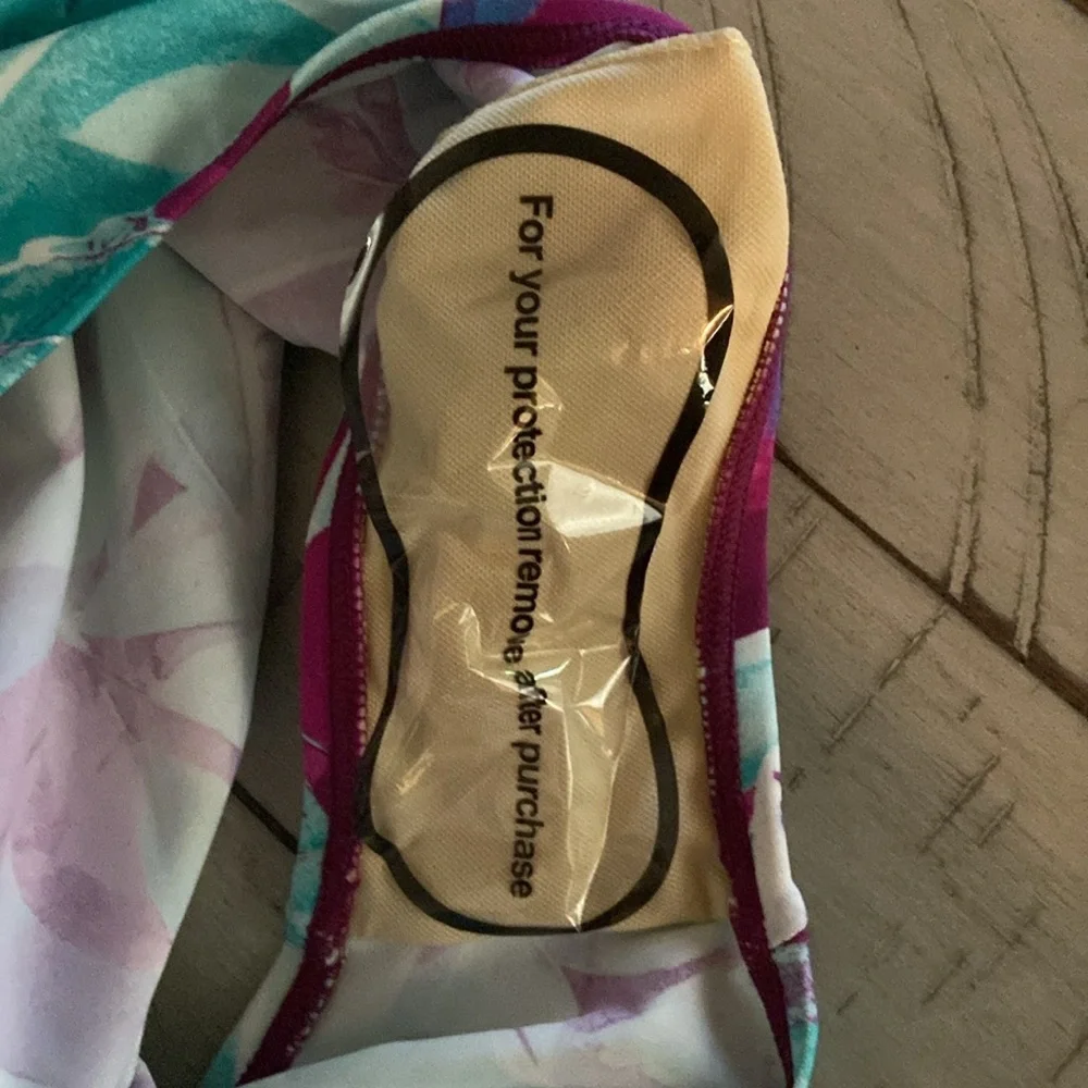 Denim & Co. Beach V Neck Handkerchief Hem Swim Dress Aqua Abstract Palm 10 New - Picture 14 of 15